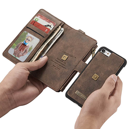 CaseMe iPhone 6S Metal Buckle Zipper Wallet Detachable Folio Case Coffee