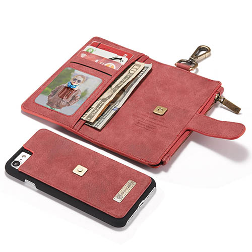 CaseMe iPhone 6S Metal Buckle Zipper Wallet Detachable Folio Case Red