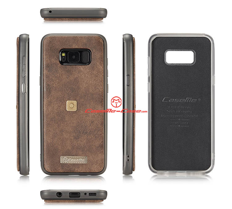 CaseMe Samsung Galaxy S8 Plus Metal Buckle Zipper Wallet Detachable Folio Case Coffee