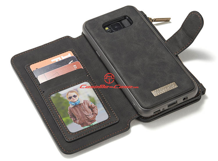 CaseMe Samsung Galaxy S8 Plus Zipper Wallet Detachable 2 in 1 Flip Case Black