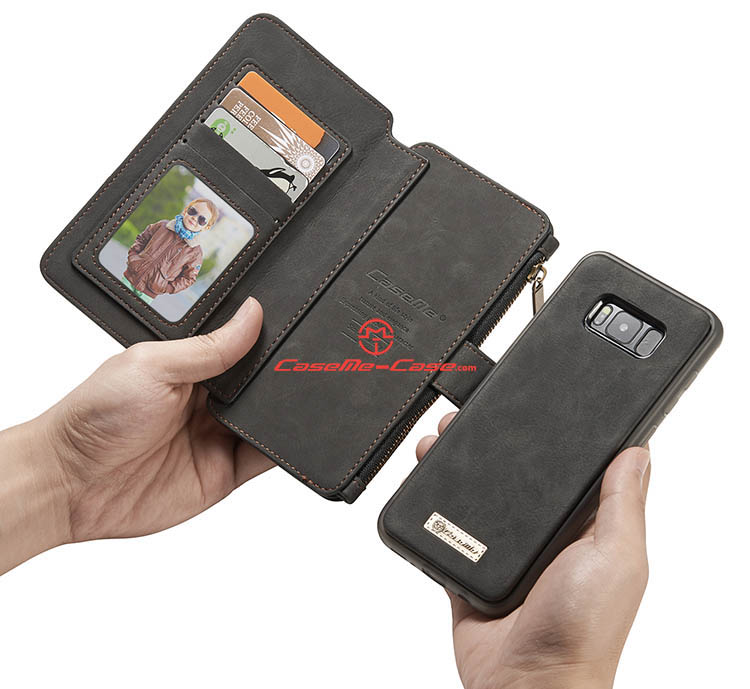 CaseMe Samsung Galaxy S8 Plus Zipper Wallet Detachable 2 in 1 Flip Case Black