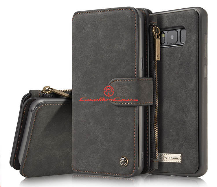 CaseMe Samsung Galaxy S8 Plus Zipper Wallet Detachable 2 in 1 Flip Case Black