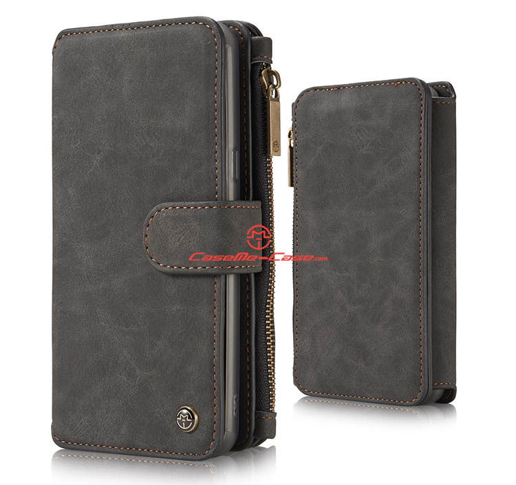 CaseMe Samsung Galaxy S8 Plus Zipper Wallet Detachable 2 in 1 Flip Case Black