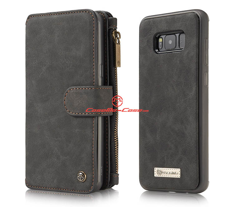CaseMe Samsung Galaxy S8 Plus Zipper Wallet Detachable 2 in 1 Flip Case Black
