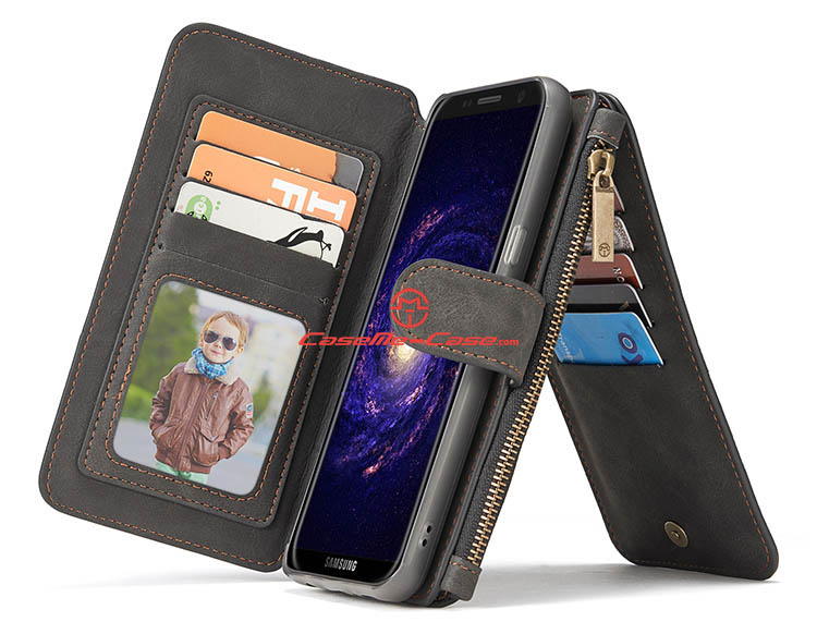 CaseMe Samsung Galaxy S8 Plus Zipper Wallet Detachable 2 in 1 Flip Case Black