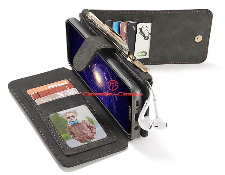 CaseMe Samsung Galaxy S8 Plus Zipper Wallet Detachable 2 in 1 Flip Case Black