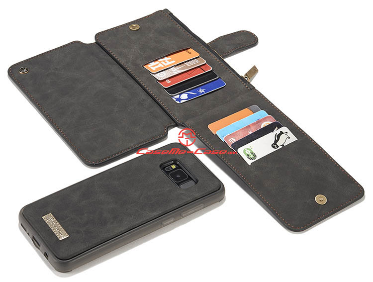 CaseMe Samsung Galaxy S8 Plus Zipper Wallet Detachable 2 in 1 Flip Case Black