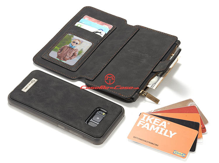 CaseMe Samsung Galaxy S8 Plus Zipper Wallet Detachable 2 in 1 Flip Case Black