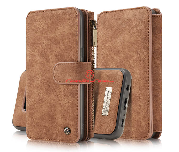 CaseMe Samsung Galaxy S8 Plus Zipper Wallet Detachable 2 in 1 Flip Case Brown