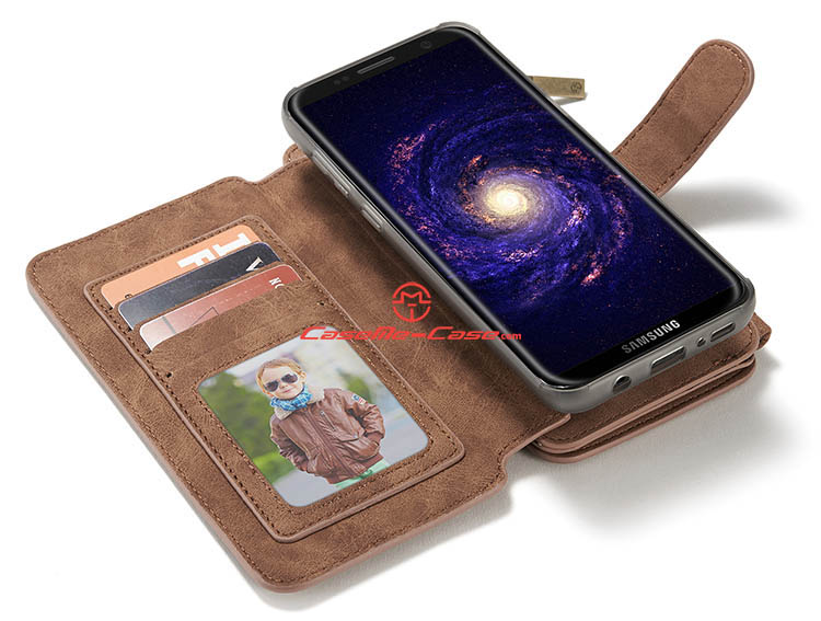 CaseMe Samsung Galaxy S8 Plus Zipper Wallet Detachable 2 in 1 Flip Case Brown