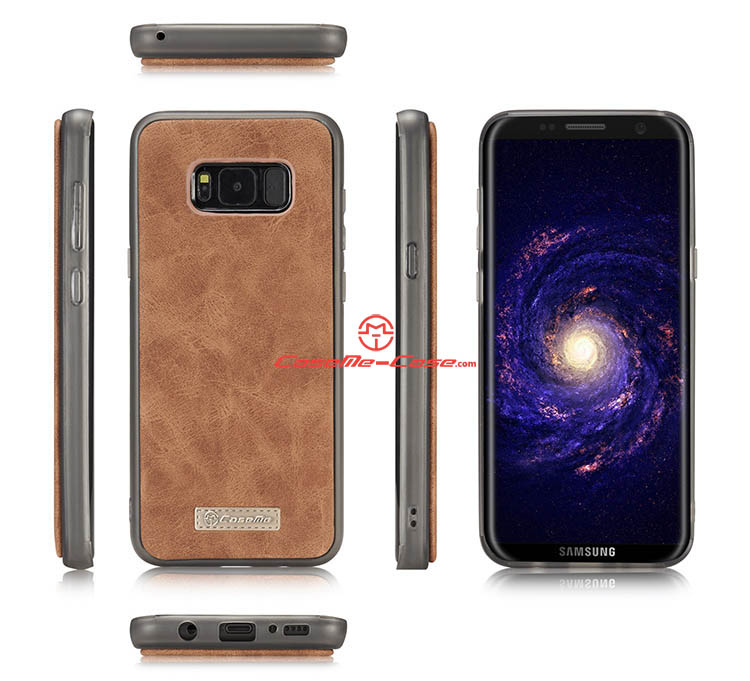 CaseMe Samsung Galaxy S8 Plus Zipper Wallet Detachable 2 in 1 Flip Case Brown