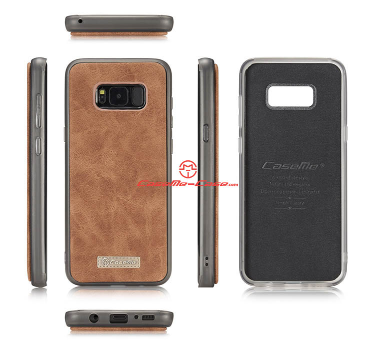 CaseMe Samsung Galaxy S8 Plus Zipper Wallet Detachable 2 in 1 Flip Case Brown