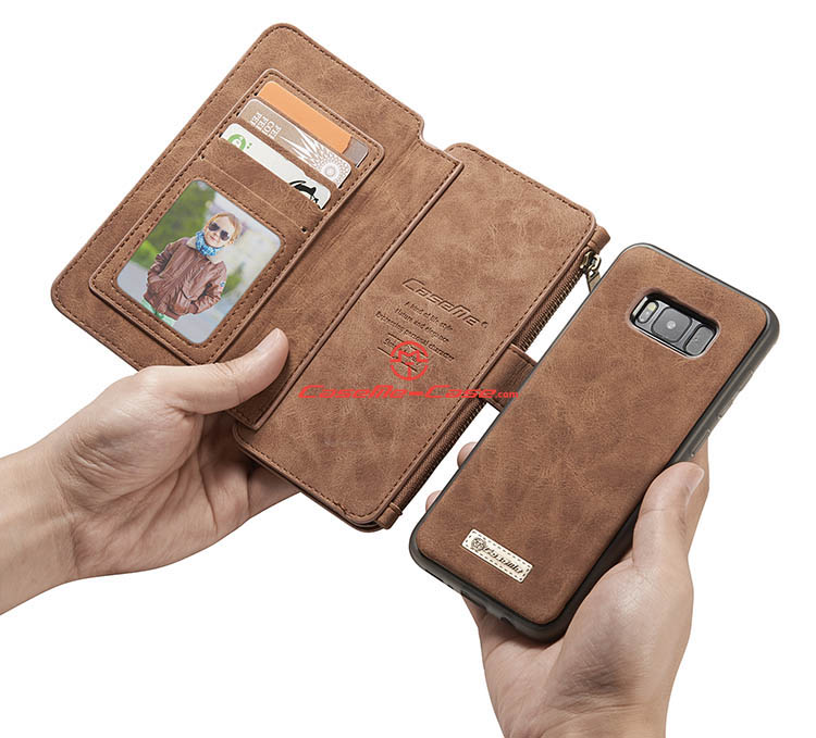 CaseMe Samsung Galaxy S8 Plus Zipper Wallet Detachable 2 in 1 Flip Case Brown