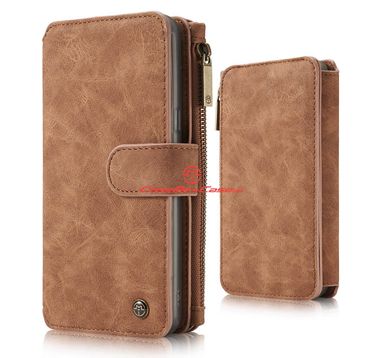 CaseMe Samsung Galaxy S8 Plus Zipper Wallet Detachable 2 in 1 Flip Case Brown