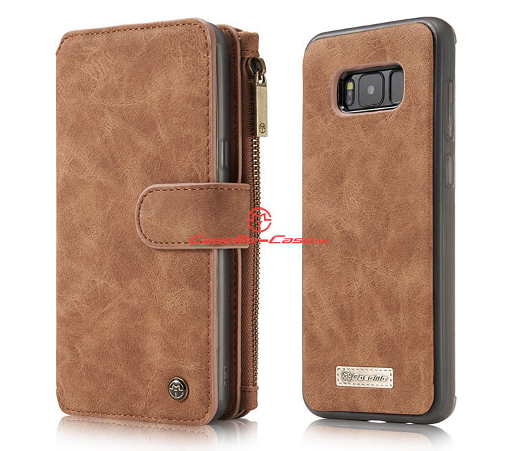 CaseMe Samsung Galaxy S8 Plus Zipper Wallet Detachable 2 in 1 Flip Case Brown