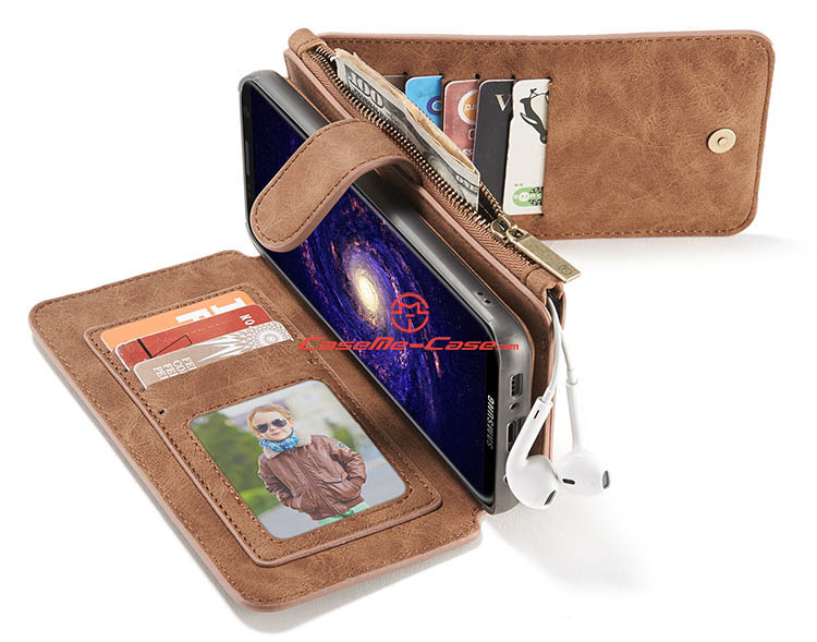 CaseMe Samsung Galaxy S8 Plus Zipper Wallet Detachable 2 in 1 Flip Case Brown