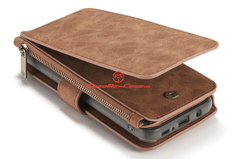 CaseMe Samsung Galaxy S8 Plus Zipper Wallet Detachable 2 in 1 Flip Case Brown