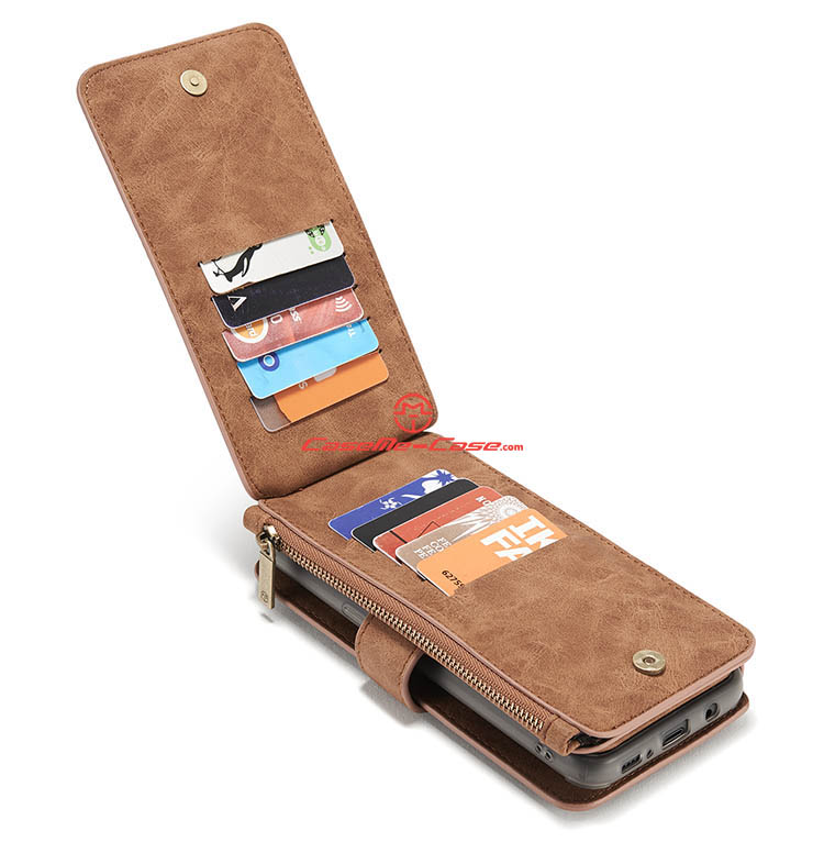 CaseMe Samsung Galaxy S8 Plus Zipper Wallet Detachable 2 in 1 Flip Case Brown