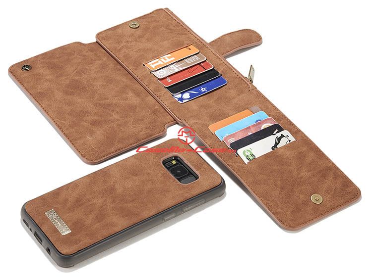 CaseMe Samsung Galaxy S8 Plus Zipper Wallet Detachable 2 in 1 Flip Case Brown