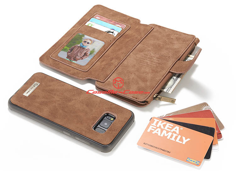 CaseMe Samsung Galaxy S8 Plus Zipper Wallet Detachable 2 in 1 Flip Case Brown