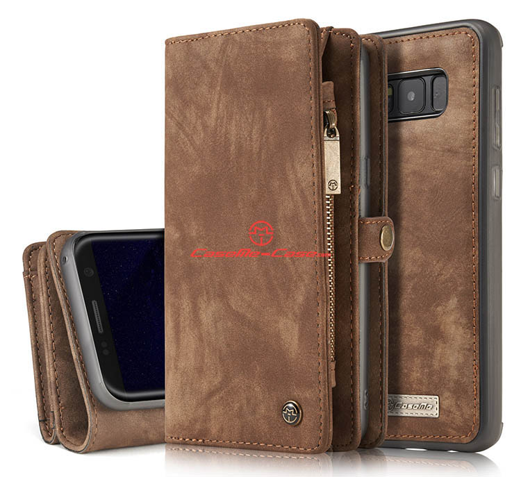 CaseMe Samsung Galaxy S8 Plus Zipper Wallet Detachable 2 in 1 Folio Case Brown