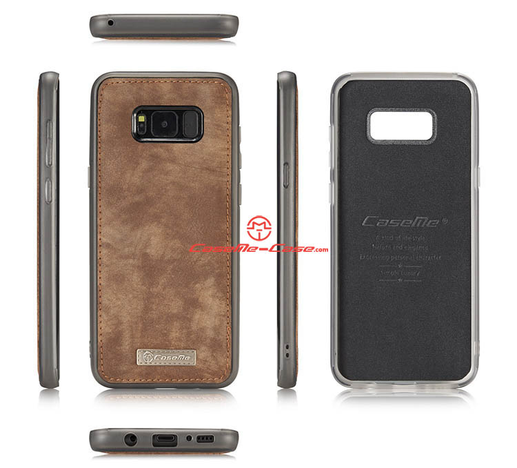 CaseMe Samsung Galaxy S8 Plus Zipper Wallet Detachable 2 in 1 Folio Case Brown