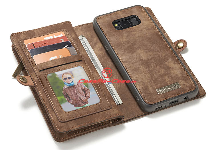 CaseMe Samsung Galaxy S8 Plus Zipper Wallet Detachable 2 in 1 Folio Case Brown