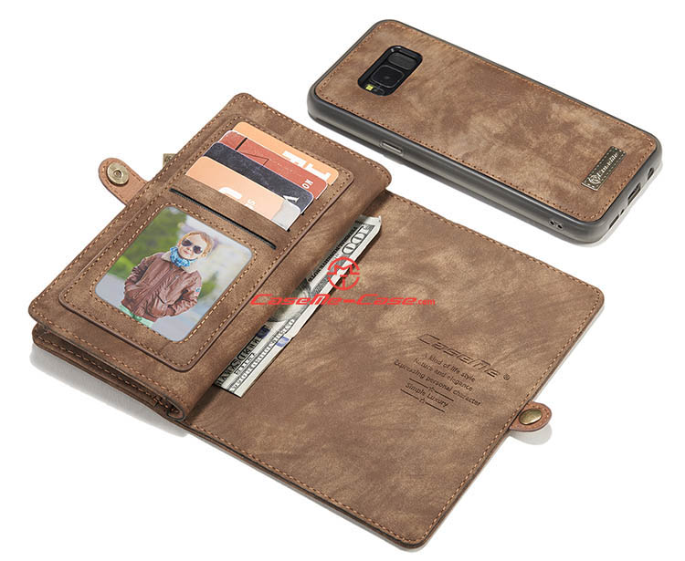 CaseMe Samsung Galaxy S8 Plus Zipper Wallet Detachable 2 in 1 Folio Case Brown