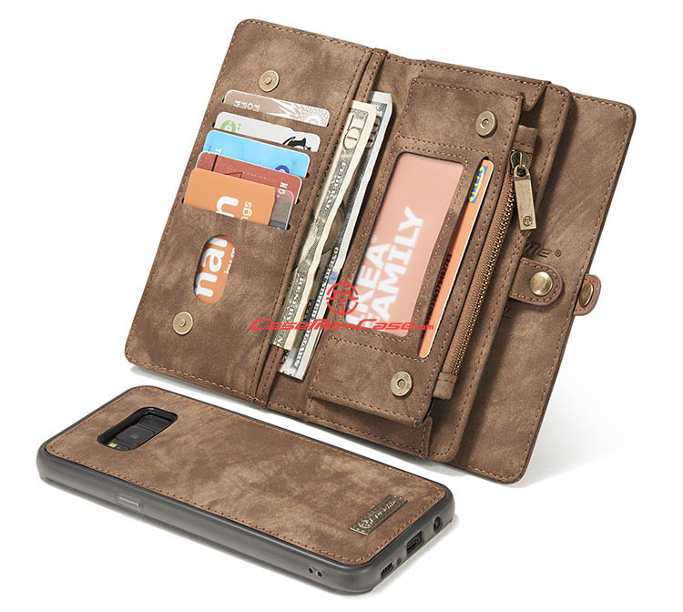 CaseMe Samsung Galaxy S8 Plus Zipper Wallet Detachable 2 in 1 Folio Case Brown
