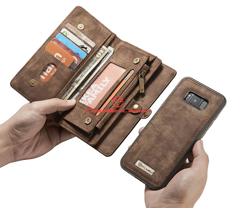 CaseMe Samsung Galaxy S8 Plus Zipper Wallet Detachable 2 in 1 Folio Case Brown