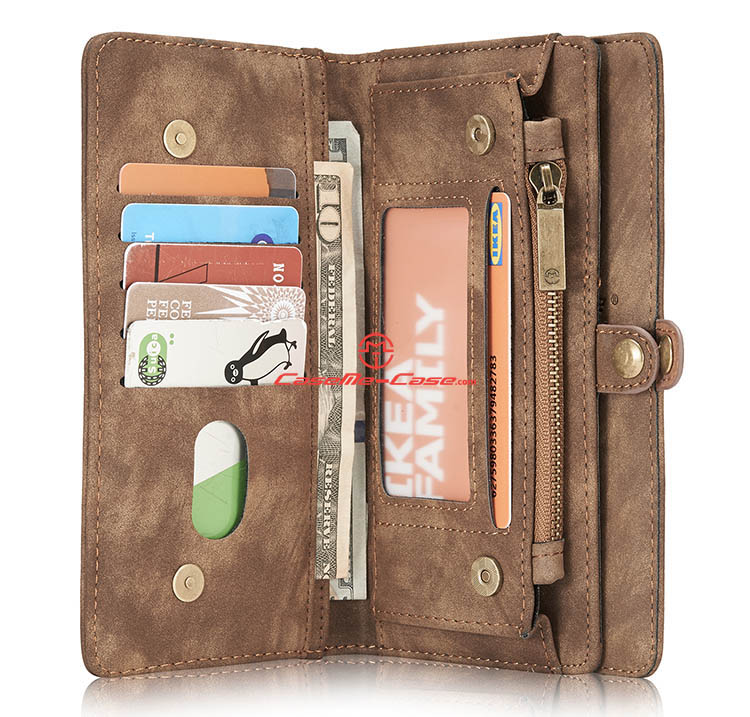 CaseMe Samsung Galaxy S8 Plus Zipper Wallet Detachable 2 in 1 Folio Case Brown