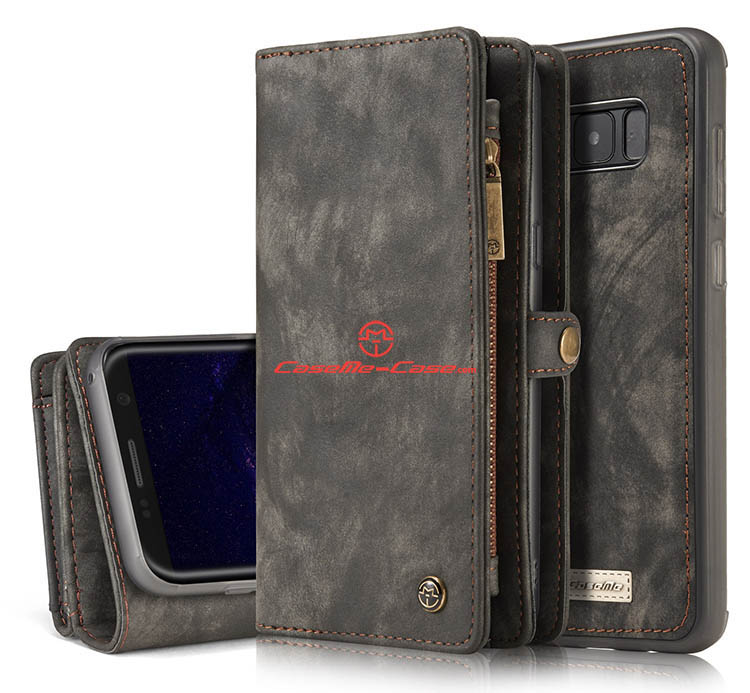 CaseMe Samsung Galaxy S8 Zipper Wallet Detachable 2 in 1 Folio Case Black