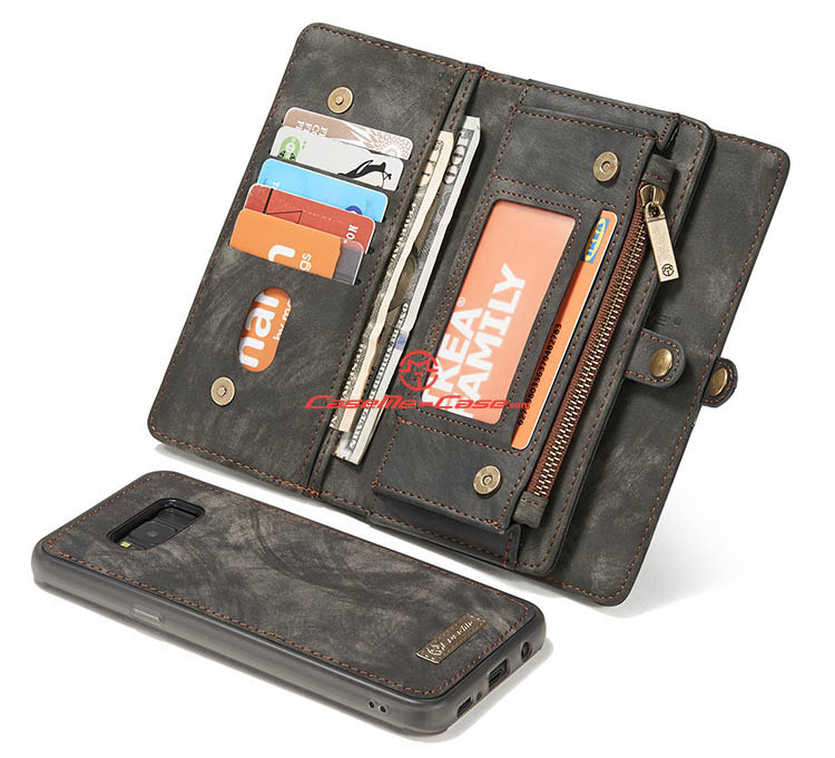 CaseMe Samsung Galaxy S8 Zipper Wallet Detachable 2 in 1 Folio Case Black
