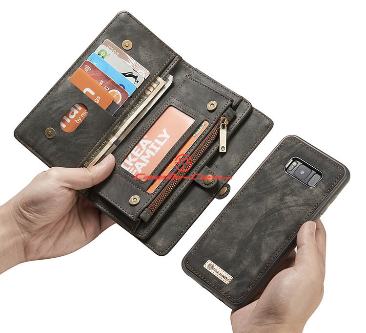 CaseMe Samsung Galaxy S8 Zipper Wallet Detachable 2 in 1 Folio Case Black