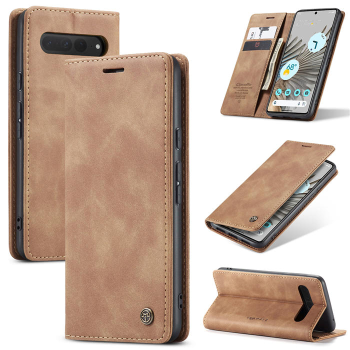 CaseMe Google Pixel 7 Pro Wallet Kickstand Magnetic Flip Case Brown