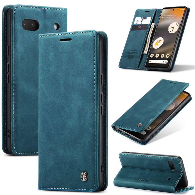CaseMe Google Pixel 6A Wallet Magnetic Suede Leather Case Blue