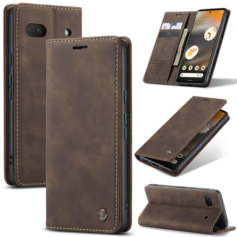 CaseMe Google Pixel 6A Wallet Magnetic Suede Leather Case Coffee - Click Image to Close