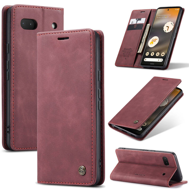 CaseMe Google Pixel 6A Wallet Magnetic Suede Leather Case Red