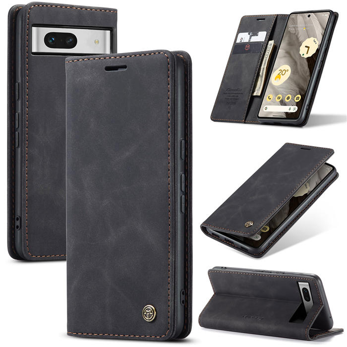 CaseMe Google Pixel 7A Wallet Magnetic Suede Leather Case Black