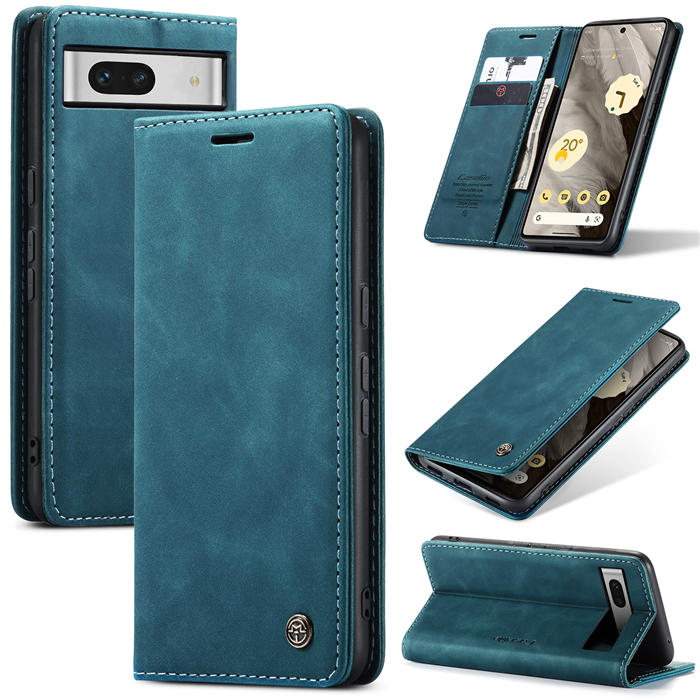 CaseMe Google Pixel 7A Wallet Magnetic Suede Leather Case Blue