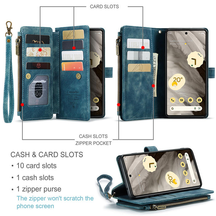 CaseMe Google Pixel 7A Wallet kickstand Magnetic Leather Case with Wrist Strap
