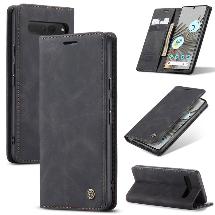 CaseMe Google Pixel 8 Wallet Magnetic Suede Leather Case Black