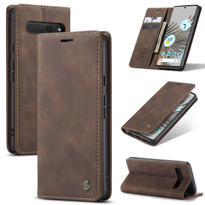 CaseMe Google Pixel 8 Wallet Magnetic Suede Leather Case Coffee