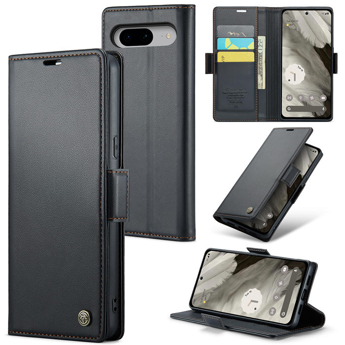 CaseMe Google Pixel 8 Wallet RFID Blocking Magnetic Buckle Case Black - Click Image to Close