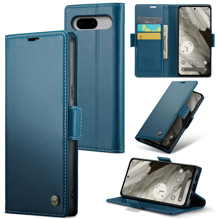 CaseMe Google Pixel 8 Wallet RFID Blocking Magnetic Buckle Case Blue