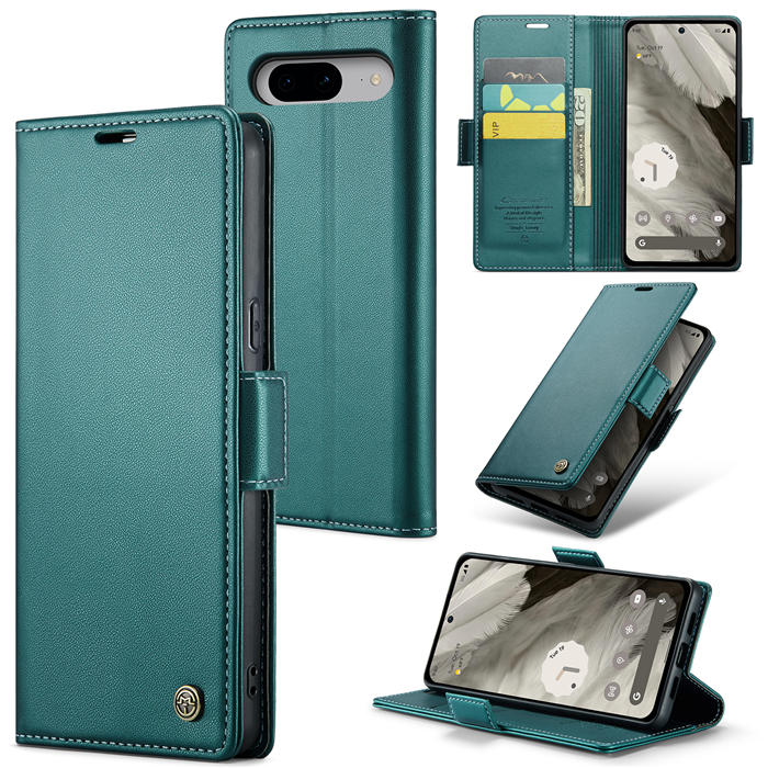 CaseMe Google Pixel 8 Wallet RFID Blocking Magnetic Buckle Case Green - Click Image to Close