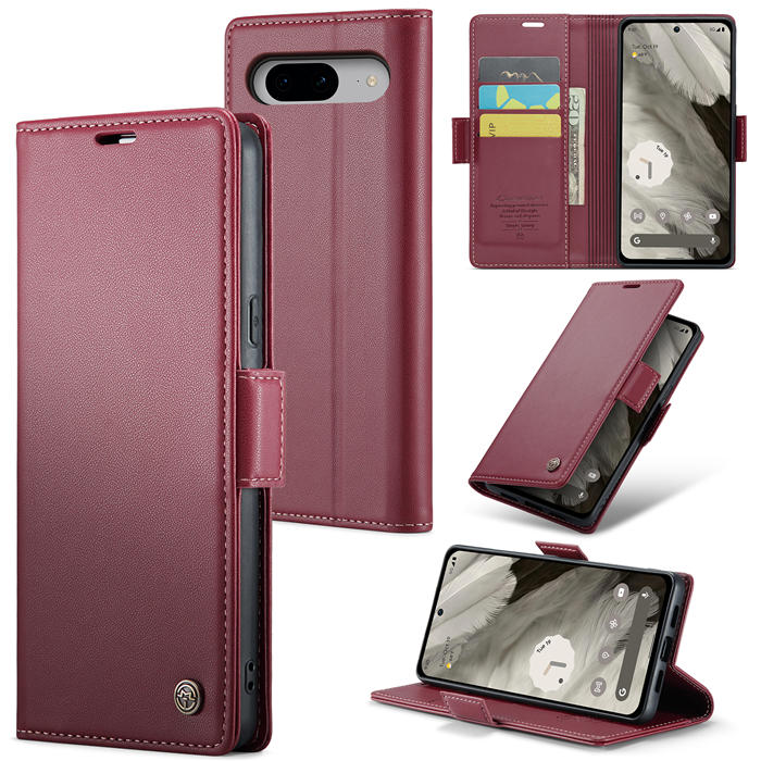 CaseMe Google Pixel 8 Wallet RFID Blocking Magnetic Buckle Case Red - Click Image to Close