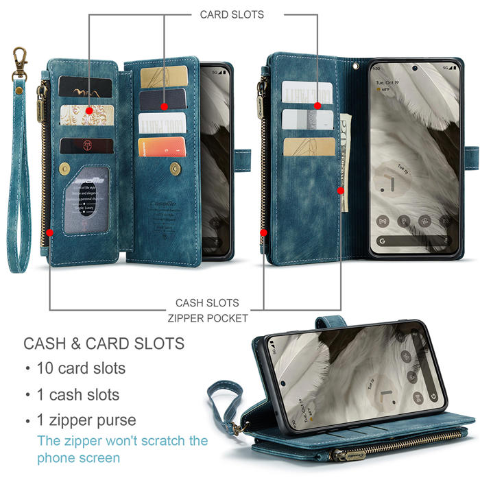 CaseMe Google Pixel 8 Wallet kickstand Magnetic Leather Case with Wrist Strap