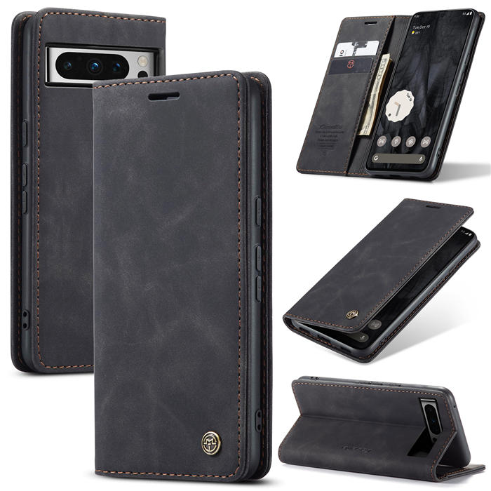 CaseMe Google Pixel 8 Pro Wallet Magnetic Suede Leather Case Black - Click Image to Close