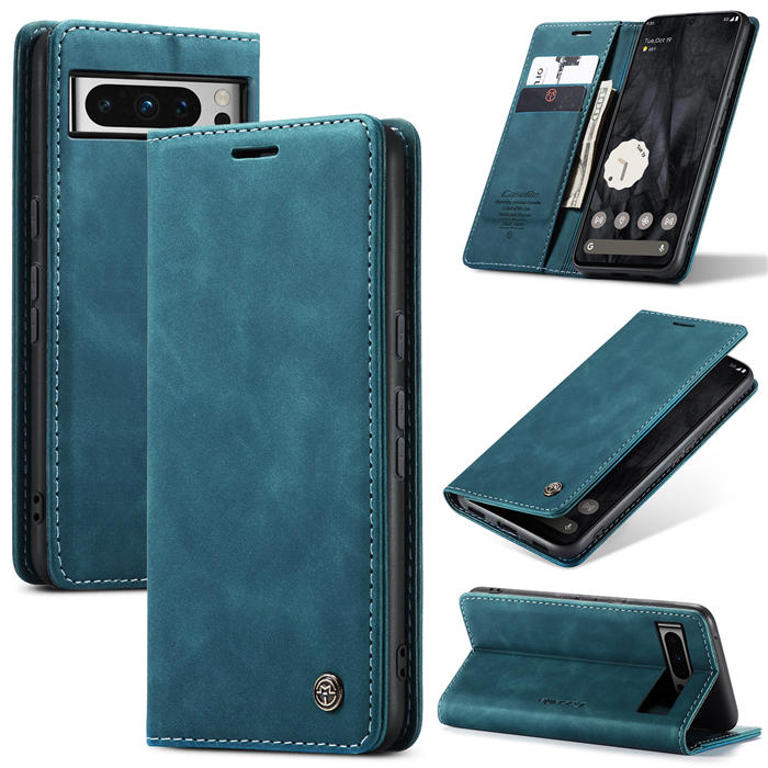 CaseMe Google Pixel 8 Pro Wallet Magnetic Suede Leather Case Blue
